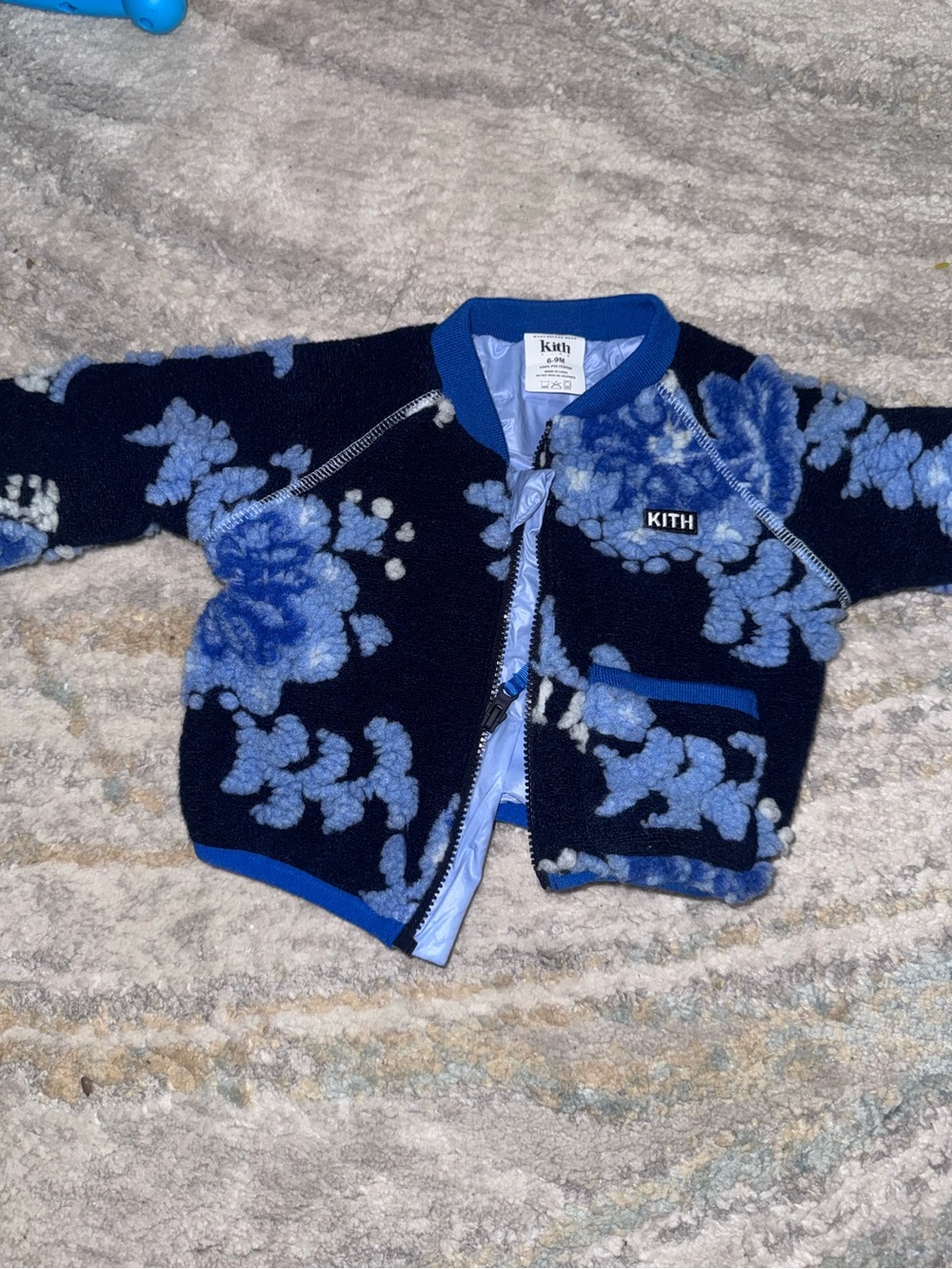 Kith Navy and Light Blue Floral Sherpa Kids Jacket